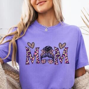 Leopard Mom T Shirt S Garment Dyed Cotton Tee Mother_S Day Tee Birthday